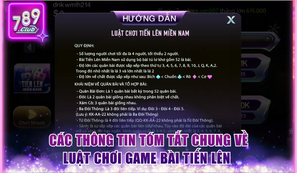 Các thông tin tóm tắt chung về luật chơi game bài tiến lên 