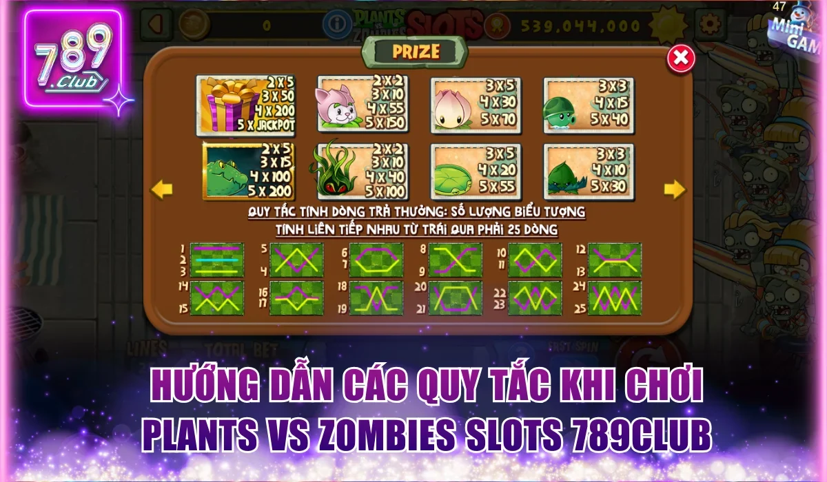 Hướng dẫn các quy tắc khi chơi Plants vs Zombies Slots 789Club