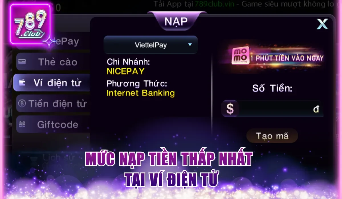 Mức nạp tiền thấp nhất tại ví điện tử
