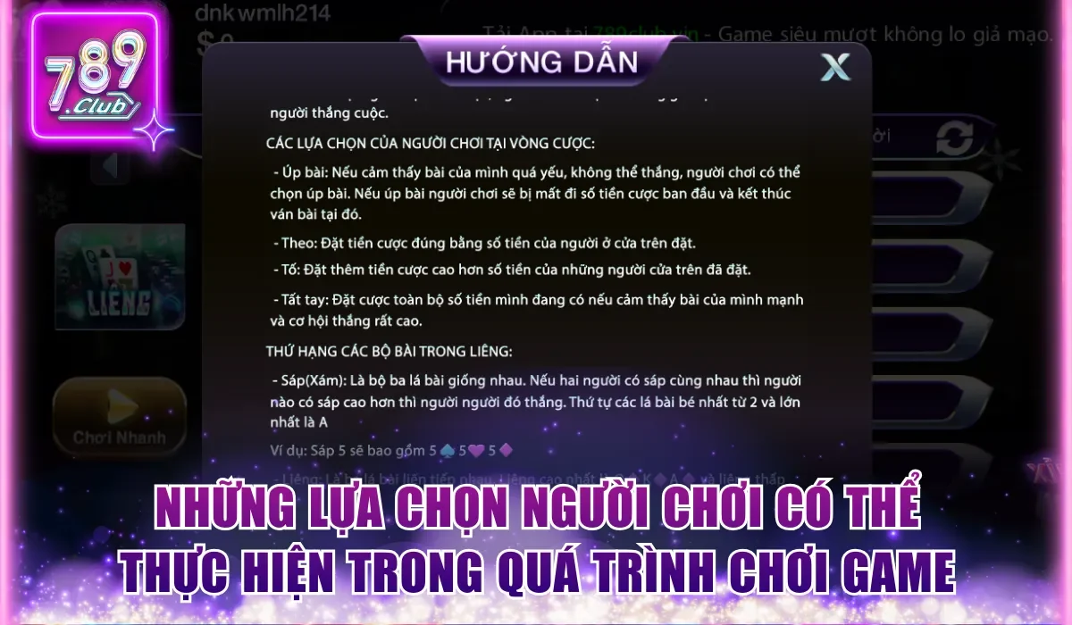 Những lựa chọn người chơi có thể thực hiện trong quá trình chơi game